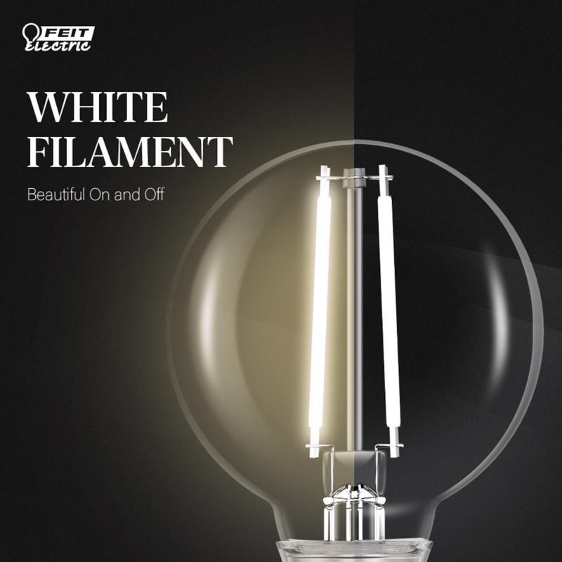 Feit White G16.5 E12 (Candelabra) Filament LED Bulb Daylight 60 Watt Equivalence 2 pk