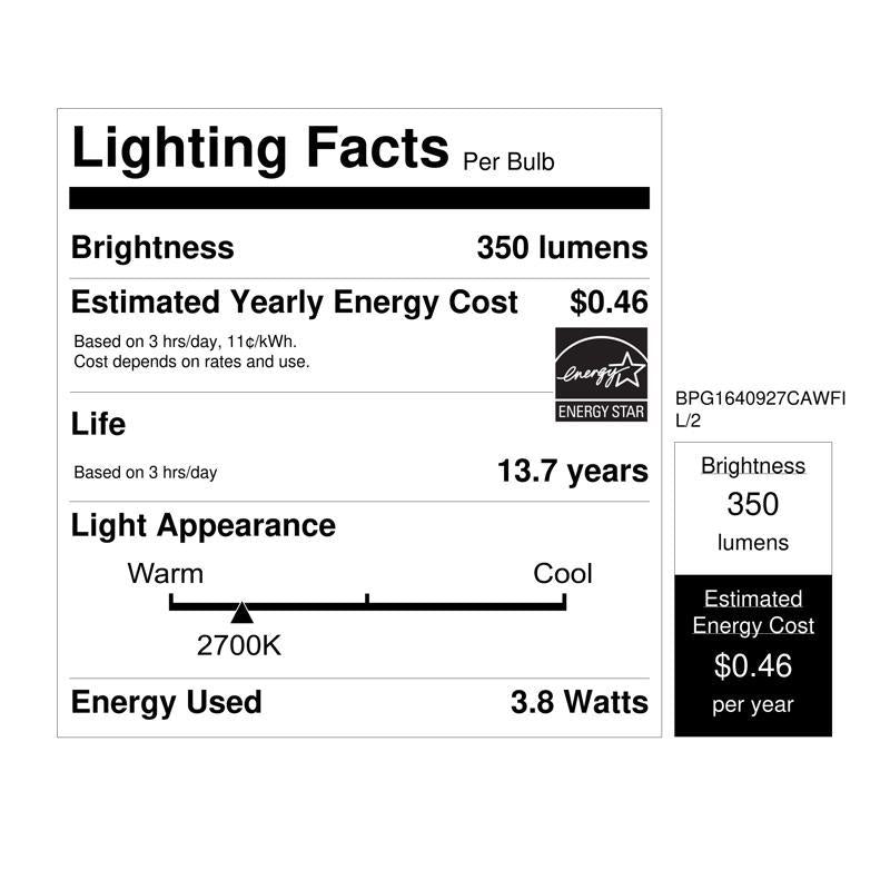 Feit White G16.5 E12 (Candelabra) Filament LED Bulb Soft White 40 Watt Equivalence 2 pk
