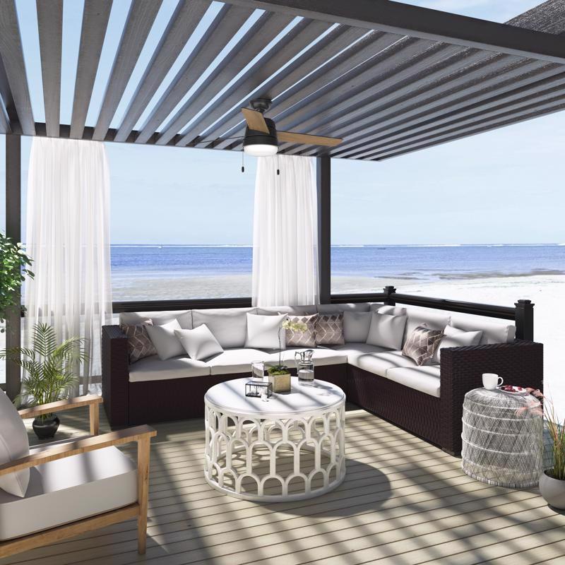 Hunter Aker 52 in. Matte Black LED Indoor and Outdoor Ceiling Fan