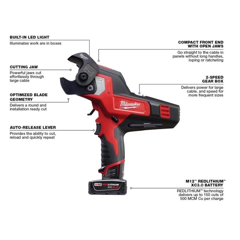 Milwaukee M12 10-1/2 in. L Black/Red Cable Cutter Kit