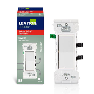 Leviton Lever Edge 15 amps Single Pole Rocker Rocker Switch White