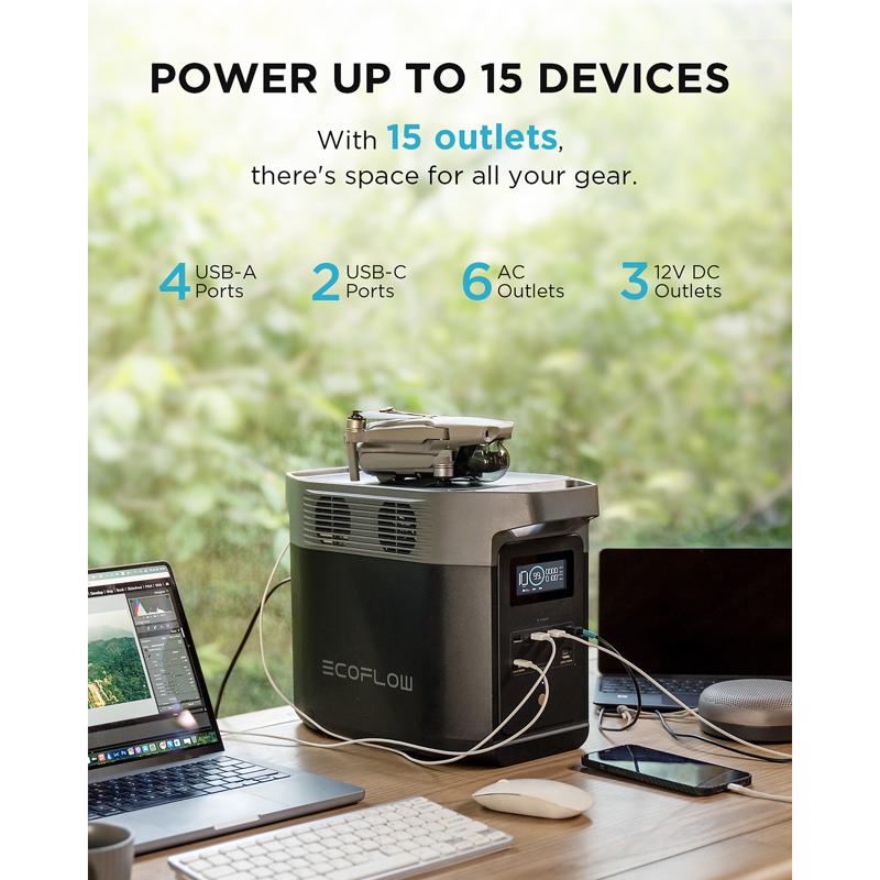 EcoFlow Delta 2 1024 W Solar and Battery Portable Solar Power Station Includes Cord