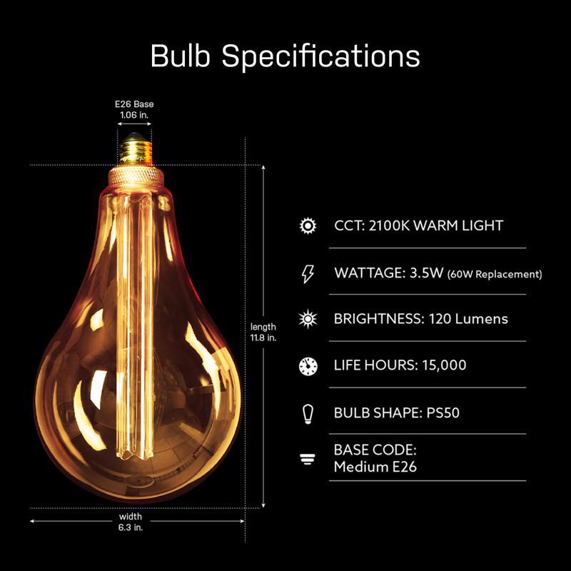 Feit PS50 E26 (Medium) Filament LED Bulb Warm White 60 Watt Equivalence
