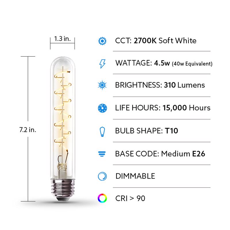 Feit T10 E26 (Medium) Filament LED Bulb Soft White 40 Watt Equivalence