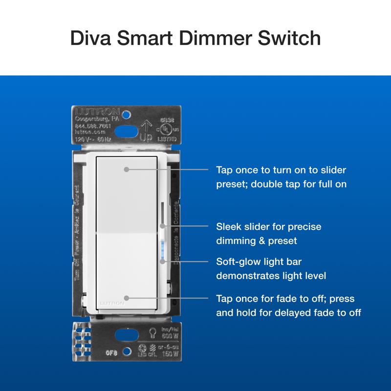 Lutron Diva 3-Way Smart-Enabled Dimmer and Remote White