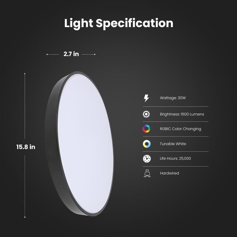 Feit Smart 15 in. H X 15 in. W X 5.5 in. L Matte Black White Smart-Enabled Ceiling Fixture