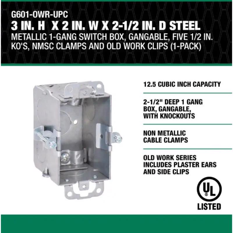 Southwire Old Work Rectangle Steel 1 gang Switch Box