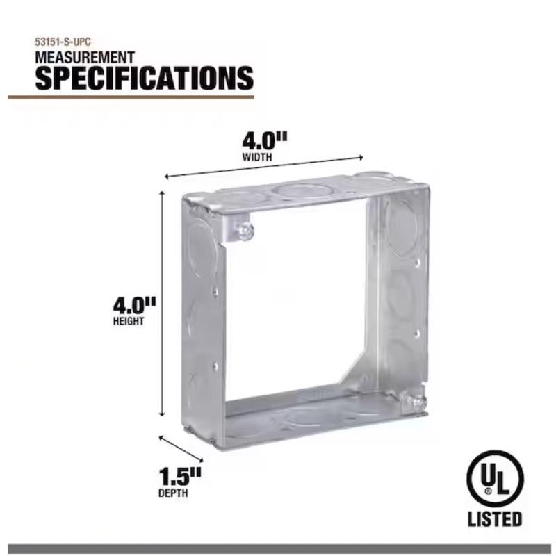 Southwire Old Work Square Galvanized Steel Box Extension Ring Silver