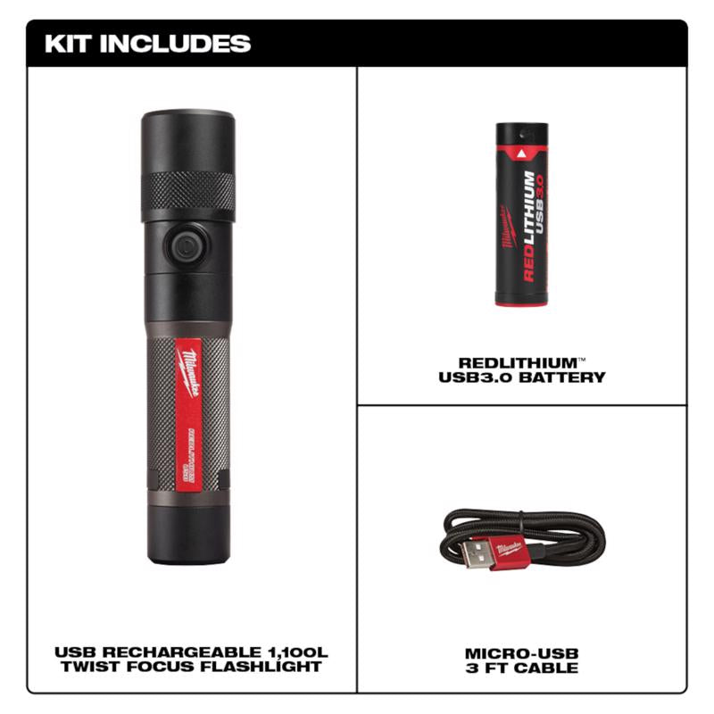 Milwaukee Redlithium 1100 lm Black LED Twist Flashlight