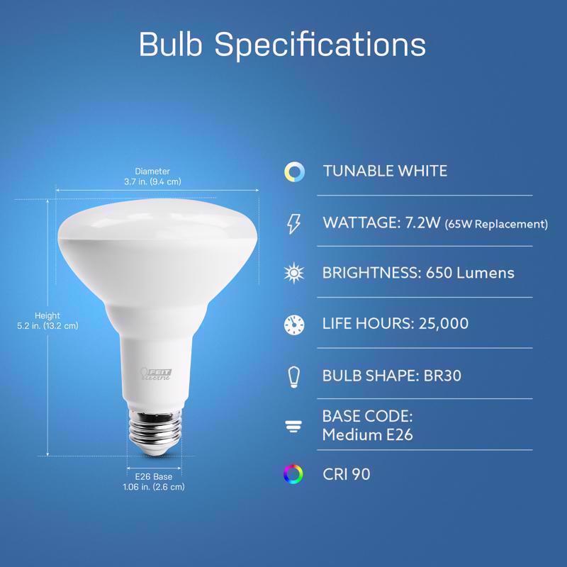 Feit BR30 E26 (Medium) Smart-Enabled LED Bulb Adjustable White 65 Watt Equivalence