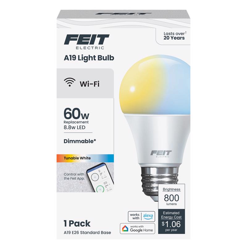 Feit A19 E26 (Medium) Smart-Enabled LED Bulb Adjustable White 60 Watt Equivalence