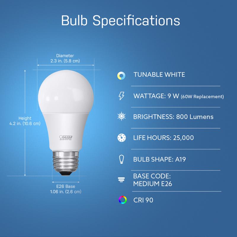 Feit A19 E26 (Medium) Smart-Enabled LED Bulb Adjustable White 60 Watt Equivalence
