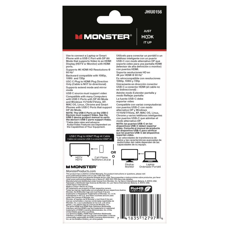 Monster Just Hook It Up USB Type C Plug to HDMI Adapter