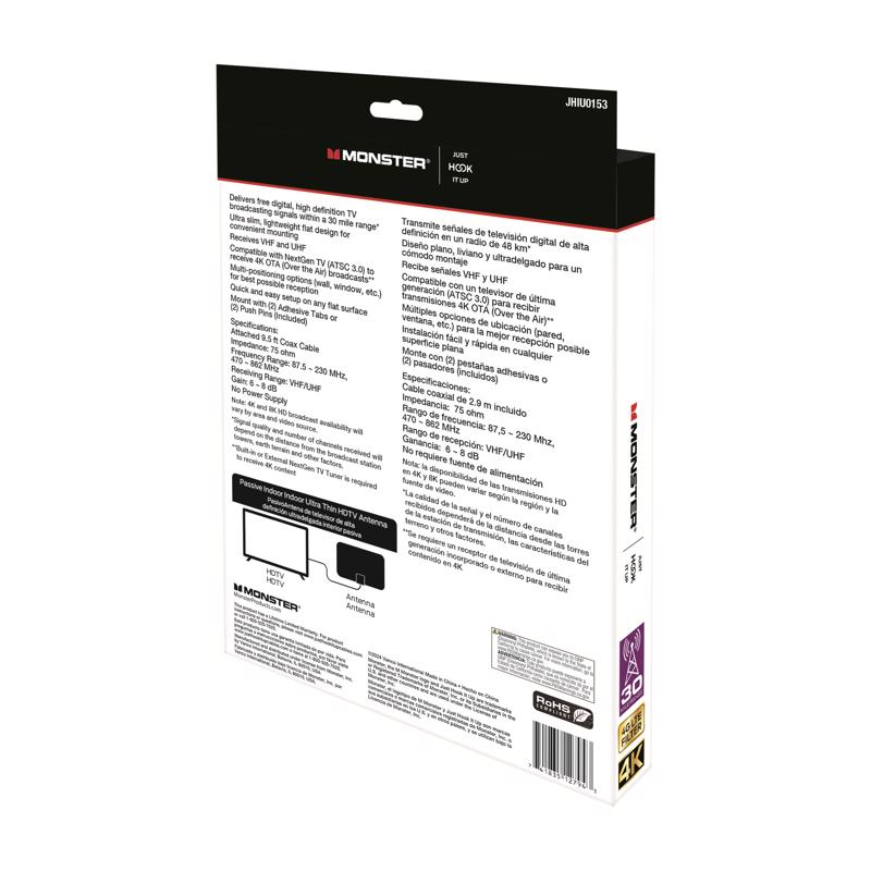 Monster Just Hook It Up Indoor HDTV/UHF/VHF Ultra Thin Digital Flat Antenna