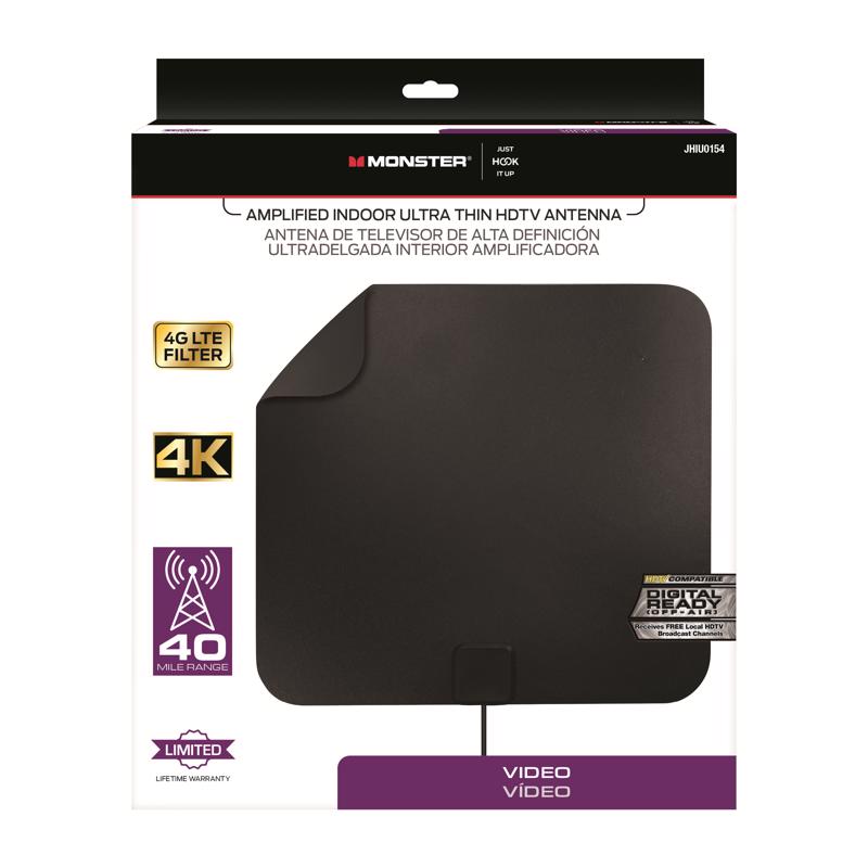 Monster Just Hook It Up Indoor HDTV/UHF/VHF Ultra Thin Amplified Digital Flat Antenna