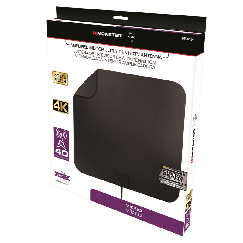 Monster Just Hook It Up Indoor HDTV/UHF/VHF Ultra Thin Amplified Digital Flat Antenna