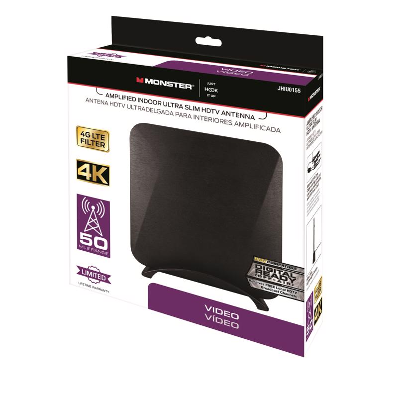 Monster Just Hook It Up Indoor and Outdoor FM/HDTV/UHF/VHF Ultra Thin Amplified Antenna