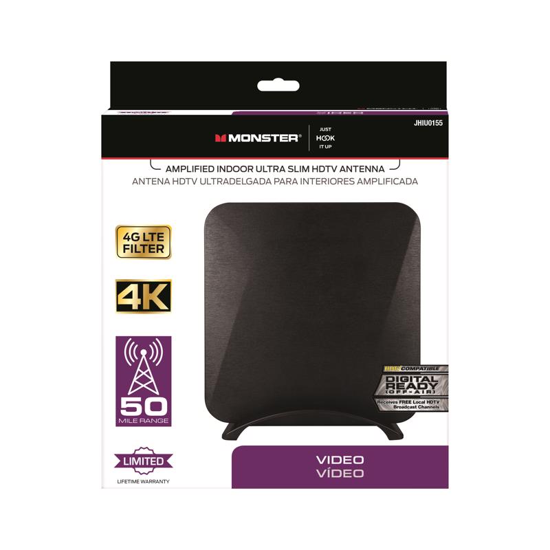Monster Just Hook It Up Indoor and Outdoor FM/HDTV/UHF/VHF Ultra Thin Amplified Antenna