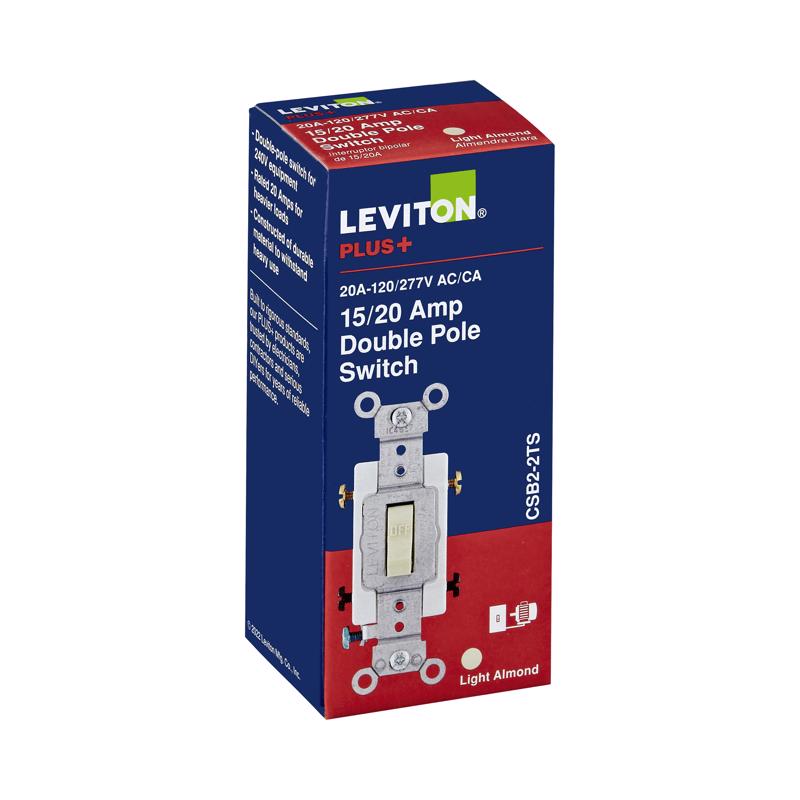 Leviton 20 amps Double Pole Toggle AC Quiet Switch Light Almond