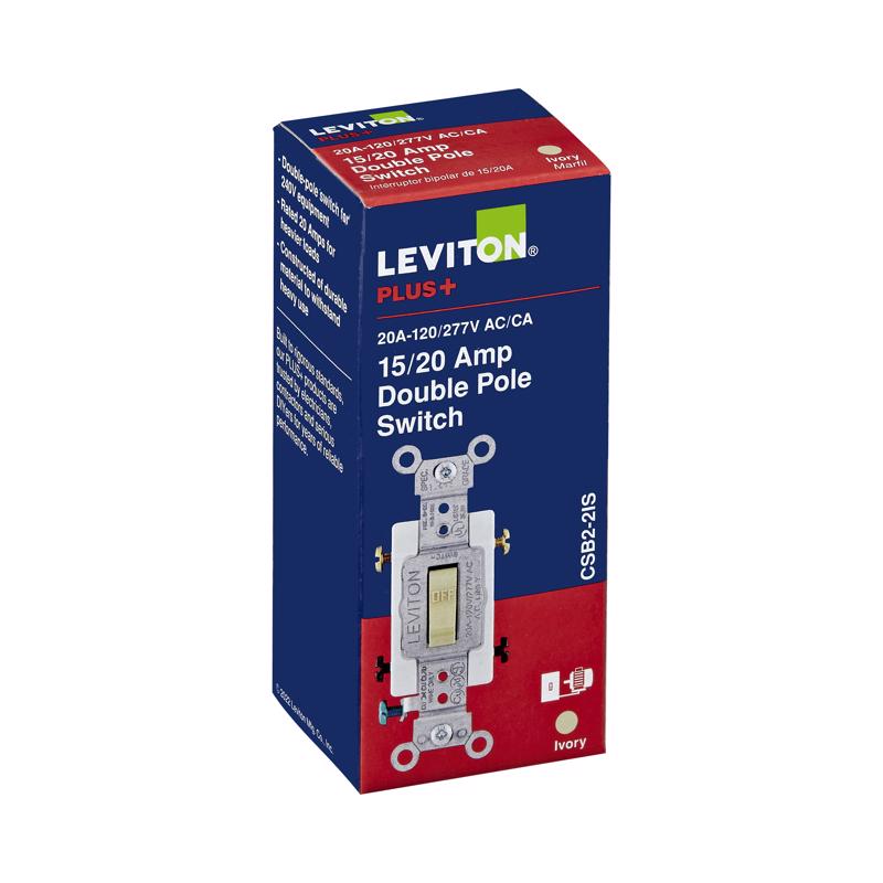 Leviton 20 amps Double Pole Toggle AC Quiet Switch Ivory