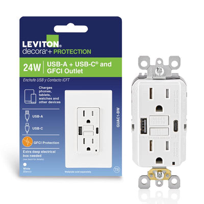 Leviton 15 amps 125 V GFCI White Outlet and USB Charger 5-15R