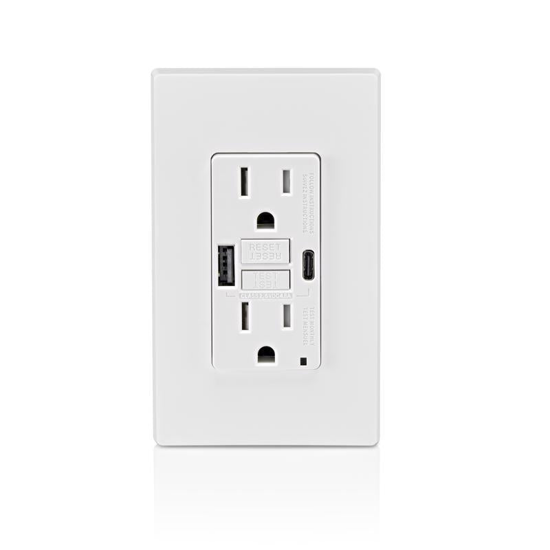 Leviton 15 amps 125 V GFCI White Outlet and USB Charger 5-15R