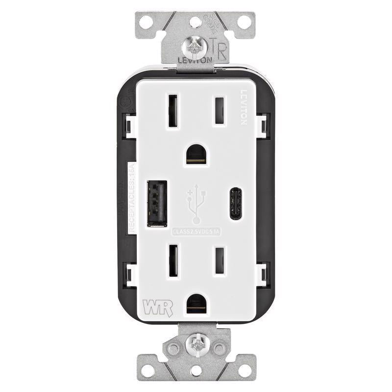 Leviton 15 amps 125 V USB White Outlet and USB Charger 5-15R