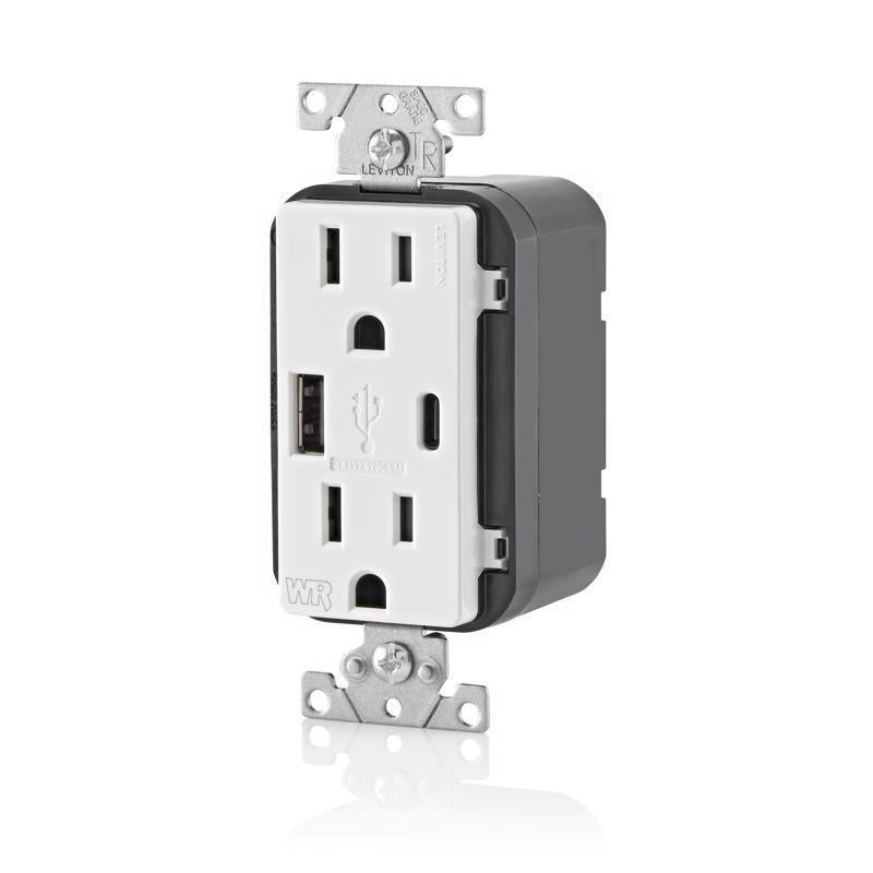 Leviton 15 amps 125 V USB White Outlet and USB Charger 5-15R