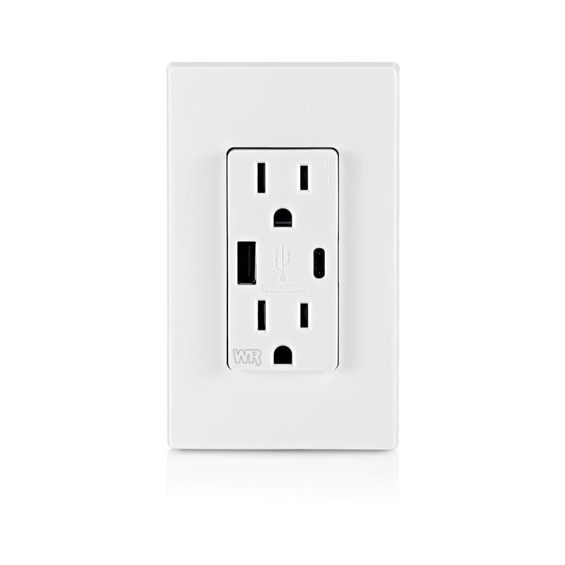 Leviton 15 amps 125 V USB White Outlet and USB Charger 5-15R