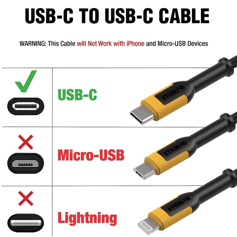 DeWalt Type C to Type C Cable 10 ft. Black/Yellow