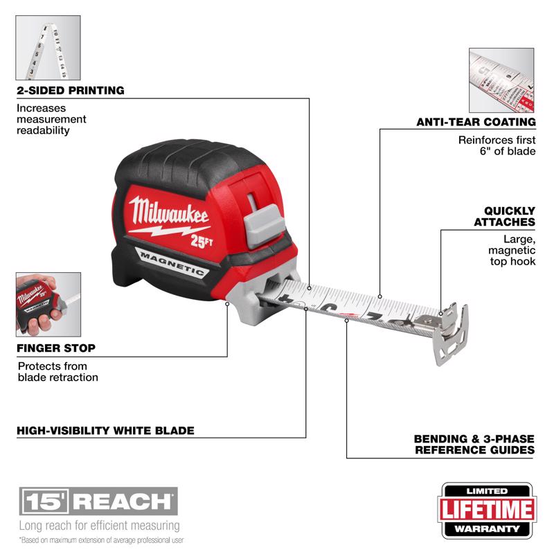Milwaukee 25 ft. L X 2.33 in. W Compact Tape Measure