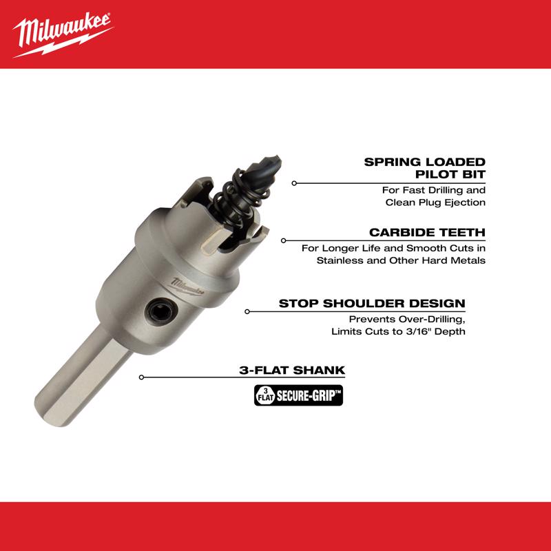 Milwaukee 1/4 in. Carbide Grit Brad/Pilot Point 3/4 in. L X 3/8 in. D Hole Cutter