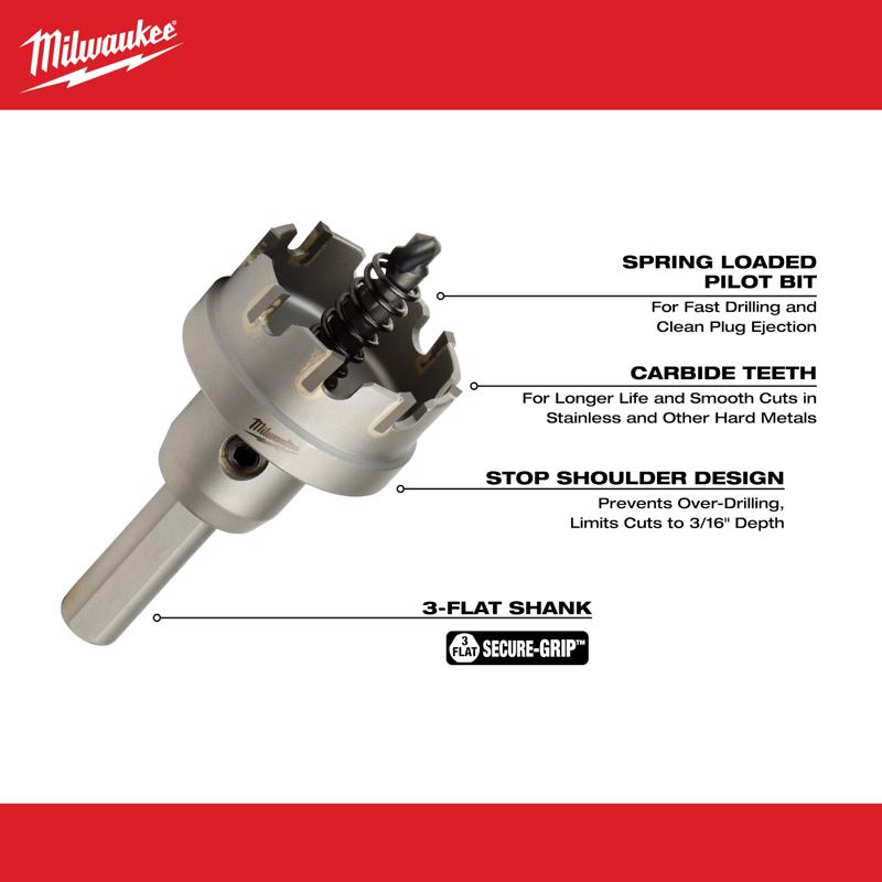Milwaukee 1/4 in. Carbide Grit Brad/Pilot Point 1-3/8 in. L X 3/8 in. D Hole Cutter