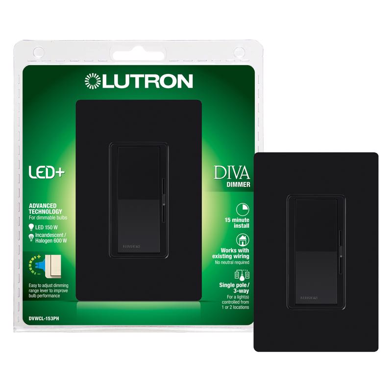 Lutron Diva Black 150 W Rocker Dimmer Switch