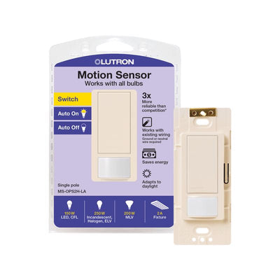 Lutron Maestro 2 amps Single Pole Motion Sensor Smart-Enabled Light Switch Almond, White