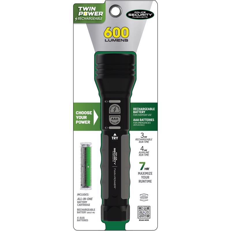 Police Security Twin Power 1000 lm Black LED Flashlight AAA Battery