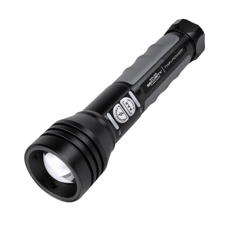 Police Security Twin Power 1000 lm Black LED Flashlight AAA Battery