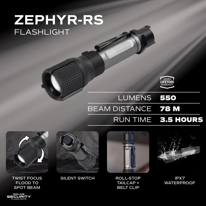Police Security Zephyr-RS Tactical 550 lm Black/Gray LED Flashlight 14500 Battery
