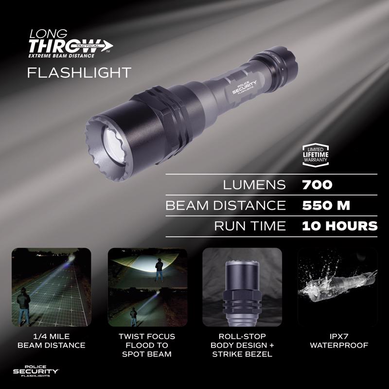 Police Security Tactical 700 lm Black/Gray LED Flashlight 18650 Battery