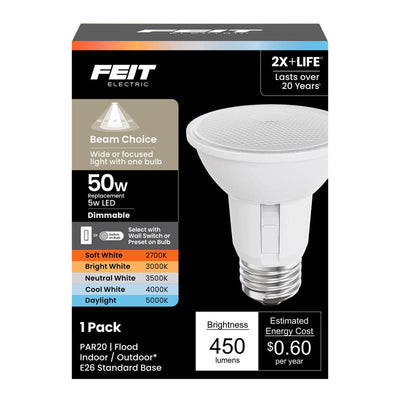 Feit PAR20 E26 (Medium) Smart-Enabled LED Bulb Adjustable White 50 Watt Equivalence