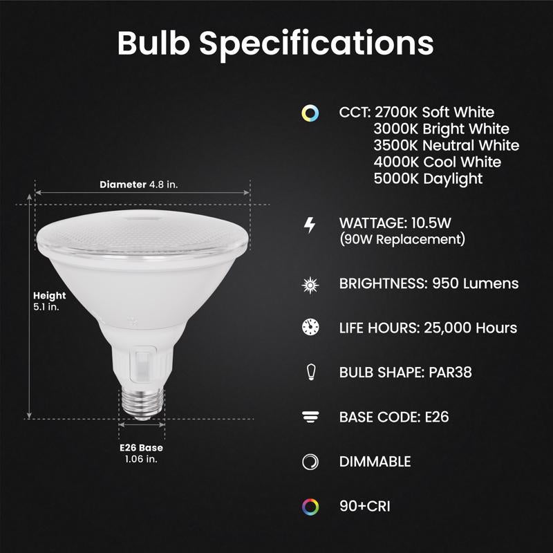 Feit PAR38 E26 (Medium) LED Bulb Adjustable White 90 Watt Equivalence