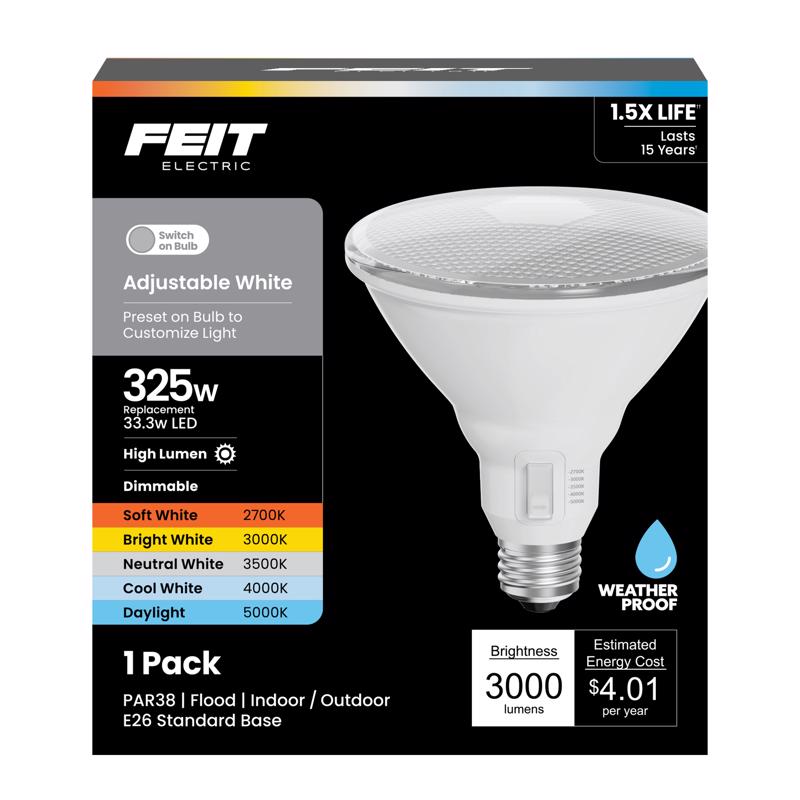 Feit PAR38 E26 (Medium) LED Floodlight Bulb Adjustable White 325 Watt Equivalence