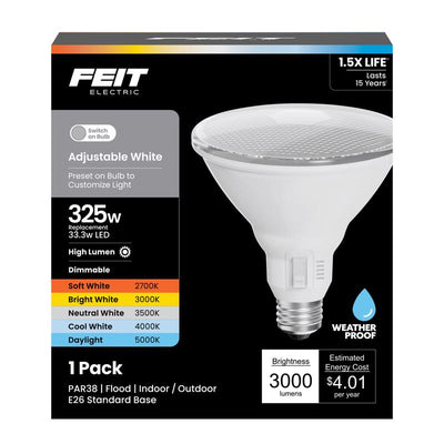Feit PAR38 E26 (Medium) LED Floodlight Bulb Adjustable White 325 Watt Equivalence