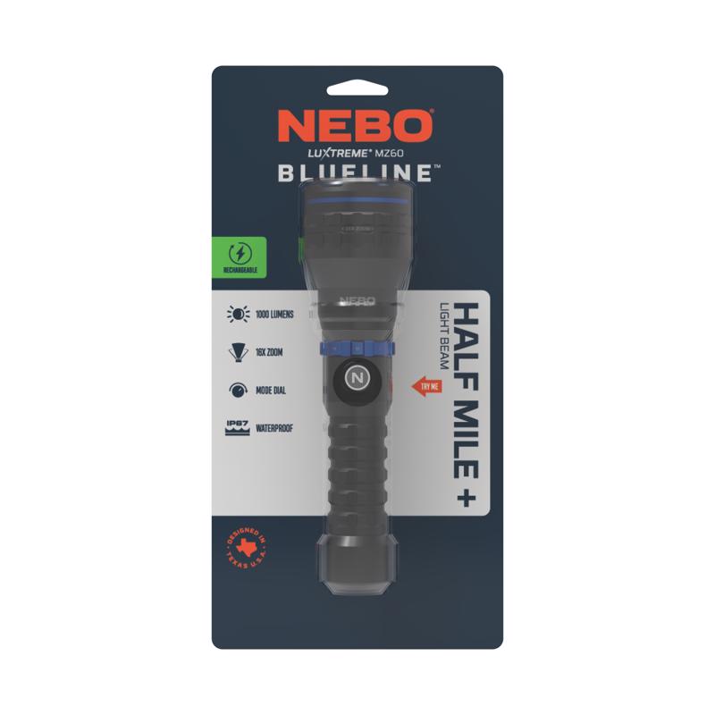NEBO Luxtreme 1000 lm Black/Blue LED Rechargeable Flashlight