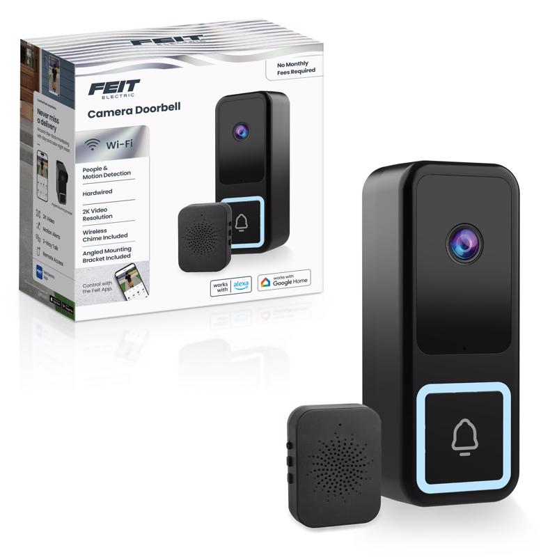 Feit Black Plastic Wired Smart-Enabled Video Doorbell