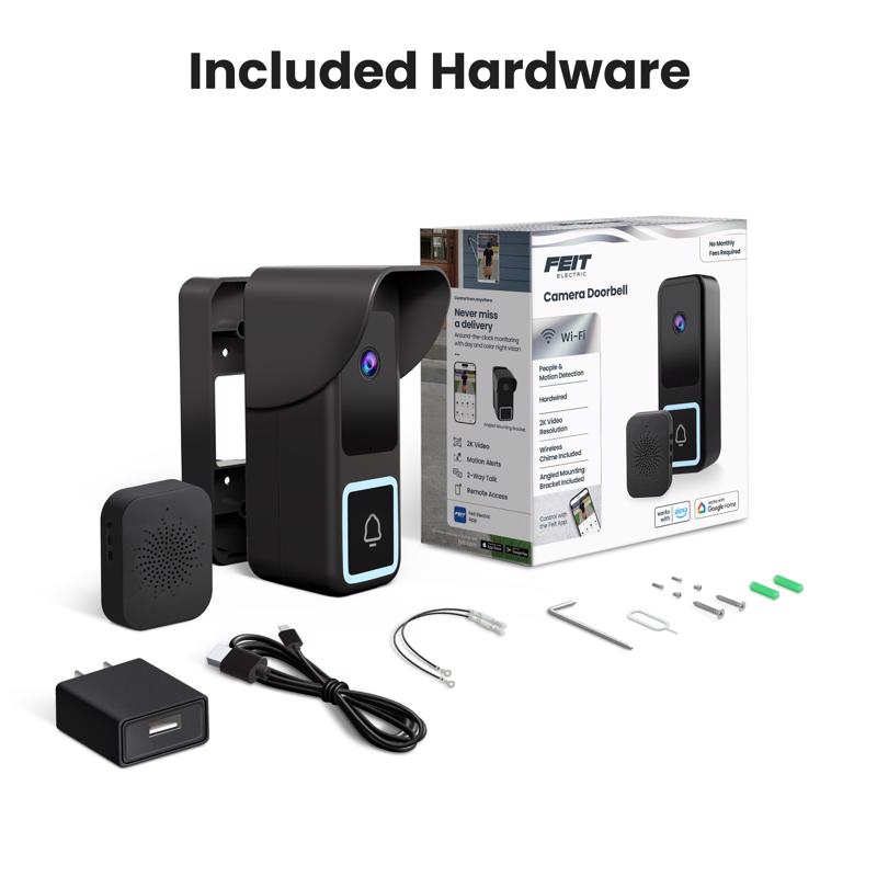 Feit Black Plastic Wired Smart-Enabled Video Doorbell