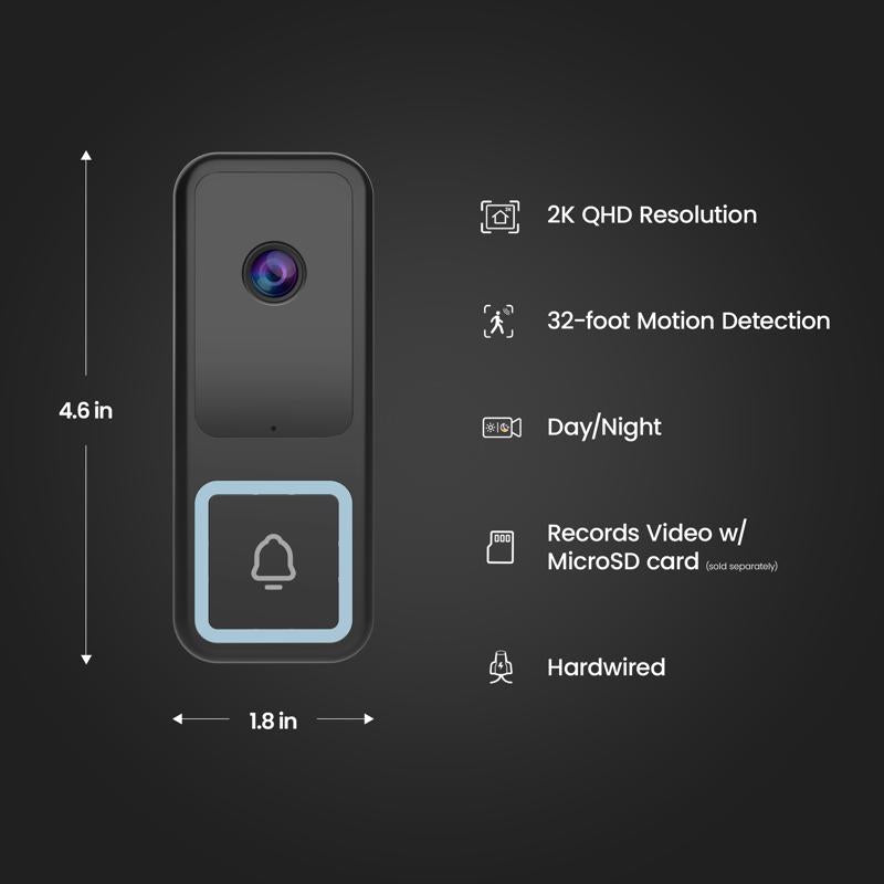 Feit Black Plastic Wired Smart-Enabled Video Doorbell