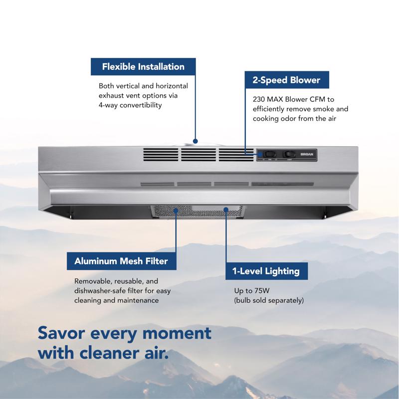 Broan 30 in. W Stainless Convertible Range Hood