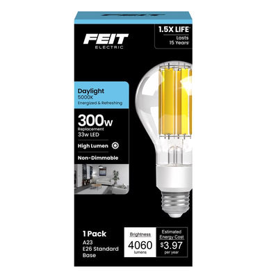 Feit A23 E26 (Medium) Filament LED Bulb Daylight 300 Watt Equivalence