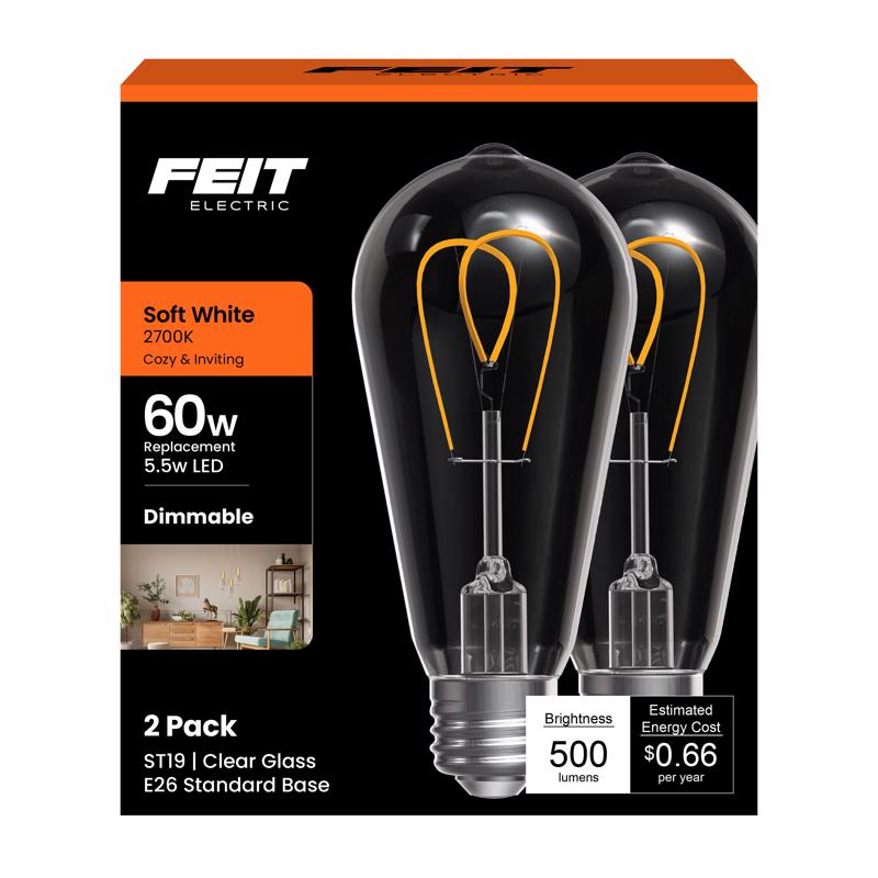 Feit ST19 E26 (Medium) Filament LED Bulb Soft White 60 Watt Equivalence